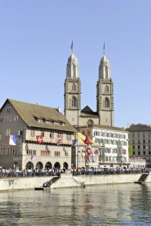 Limmat River, with Limmatquai quay and the Zunfthaus zum Rueden guildhall