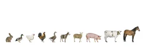 Line of farm animals including a horse