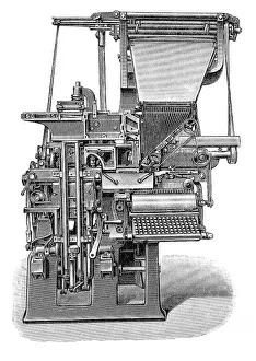 Linotype machine, historical illustration