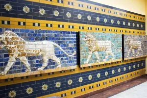 Lions on a Babylonian mosaic in the museum of Istanbul