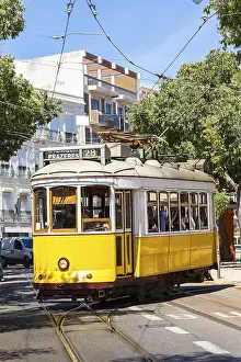 LISBON, PORTUGAL - JULY 30 : Vintage tram in the city center of Lisbon on July 30 2014 in Lisbon