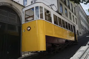 LISBON, PORTUGAL - MAY 19, 2025: Famous Elevador da Gloria at the street of Lisbon