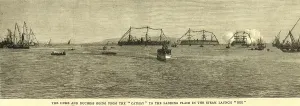 Lithographs The Duke and Duchess going from Cathay to landing place in steam launch BEE graphic 22 December 1883, India, As ia