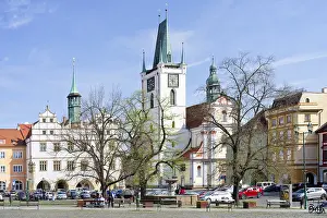 Litomerice old town hall converted into a Museum and the Church of All Saints