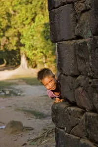 Little boy in Angkor Wat, Cambodia, Asia