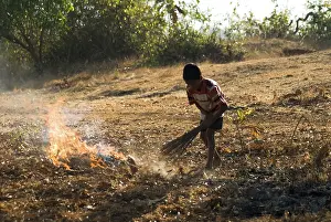Category Historic EN Prints: Little boy clearing rubbish and set it on fire at Anjarle village at district Dapoli