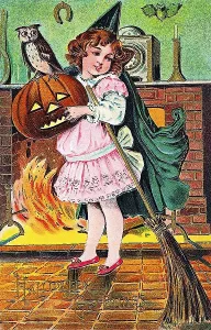 Little girl with pumpkin, Halloween, illustration