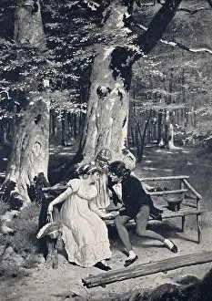 Little Sis Watching Over Young Lovers on a Park Bench