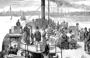 Liverpool, people on a ferry, England