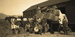 Load of wool bales and the team of shearers