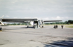 Loading cars onto a Silver City Airways cargo plane in the English Channel, Le Touquet Airport, France, Europe July 1961, Europe
