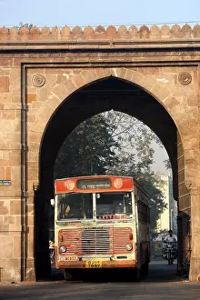 Local bus passing through Prem darwaja part of Bhadra fort situated in old Ahmedabad