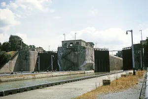 Lock gates on the Welland Canal, St Lawrence River, Great Lakes, Ontario, Canada, North America 1963, North America