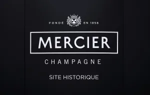 Logo, sign, visitor centre at the headquarters of the champagne brand Mercier