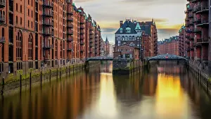 Long exposure of the moated castle in the Speicherstadt