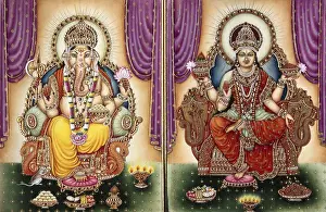 Lord Ganesh ganpati Goddess and Lakshmi Miniature Painting on Ivory