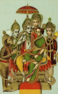 Lord Rama sitting with his consort Sita on his lap