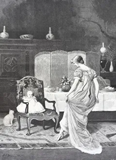 His Lordship Amusing, Mother Dancing in Front of Her Baby in the Living Room