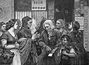 Lotto players, historical engraving, 1883