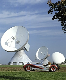 Lotus Seven built in 1965, antennas of the ground communication station Raisting