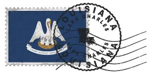 Louisiana Lake Charles Stamp with National Flag and Postmark
