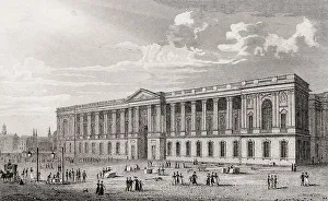 The Louvre Museum, Paris, antique steel engraved print
