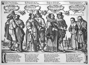 The love calendar, German copper engraving from the 17th century