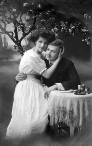 Lovers, woman sitting on the lap of her lover
