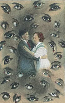 Loving couple watched by many eyes