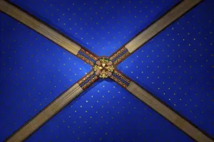 Low Angle View on the Ceiling Inside the Beautiful Cathedral Collegiale de Neuchatel in City of Neuchatel
