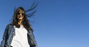 Low angle view of a similing woman outdoors