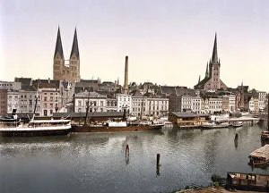 The Lower Trave near the Holsten Gate in Luebeck