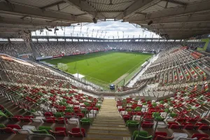 LUBIN, POLAND - FEBRUARY 18, 2024: Football match Polish PKO Ekstraklasa between KGHM Zaglebie Lubin vs Cracovia 1:1