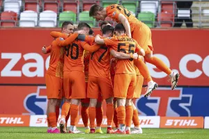 LUBIN, POLAND - FEBRUARY 18, 2024: Football match Polish PKO Ekstraklasa between KGHM Zaglebie Lubin vs Cracovia 1:1