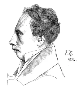 Ludwig Uhland in 1832, historic illustration from Deutsche Literaturgeschichte
