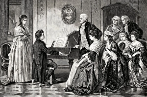 Ludwig van Beethoven and Wolfgang Amadeus Mozart, 1882, composers of classical music, First Viennese School, digitally edited