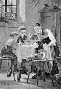 Lunch in the farmhouse, one of the children does not like the soup