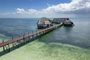 Luxury overwater wooden boardwalk