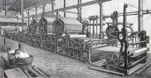 Machine for paper production in the 19th century: Fourdrinier machine