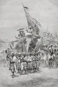 Maharaja of Baroda riding on elephant in procession, India, Asia