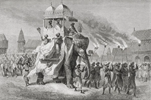Maharaja of Baroda riding on elephant in procession, India, Asia