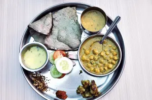 Maharashtrian thali Maharashtra India Asia