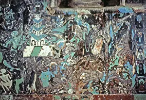 The Mahasattva jataka fresco illustrates Prince Sattva offering himself to a starving tigress and her cubs