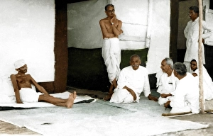 Mahatma Gandhi with his associates at Borsad plague relief camp, Gujarat, India, Asia, May 25, 1935, Asia