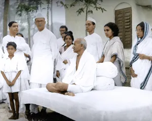 Mahatma Gandhi with associates, Calcutta, West Bengal, India, Asia, April 29, 1939, Asia