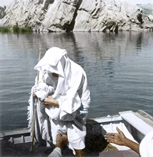 Mahatma Gandhi in boat marble rocks, Jabalpur, Madhya Pradesh, India, Asia, February 27, 1941, Asia