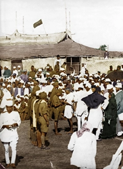 Mahatma Gandhi decorating Congress volunteers for their services, Karnataka, India, Asia, December 1924, Asia
