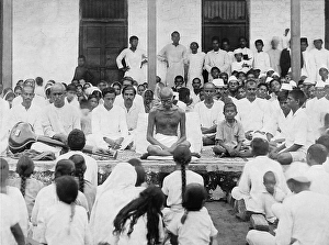Mahatma Gandhi at evening ashram prayers