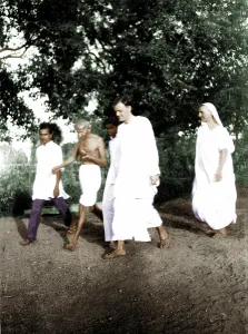 Mahatma Gandhi with Father Verrier Elwin and Mirabehn, India, Asia, January 1931, Asia