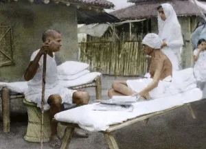 Mahatma Gandhi with Jamnalal Bajaj, Satyagraha Ashram, Wardha, Maharashtra, India, Asia, 1942, Asia